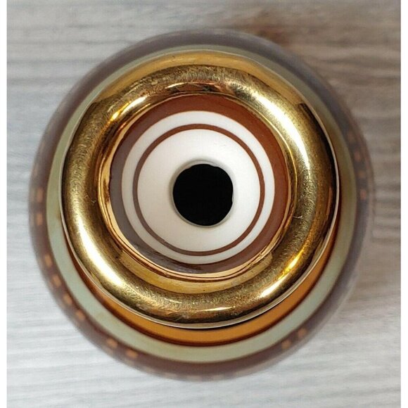 VTG Studio Art Pottery Gold Rim Hand Painted Brown Stoneware Pot Vase Dripped - Picture 7 of 12